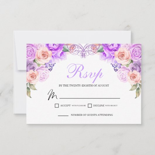 Roze en Paarse Floral RSVP Enclosure Kaart (Voorkant)