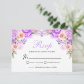 Roze en Paarse Floral RSVP Enclosure Kaart (Staand voorkant)