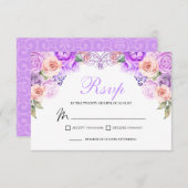 Roze en Paarse Floral RSVP Enclosure Kaart (Voorkant / Achterkant)