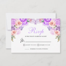 Roze en Paarse Floral RSVP Enclosure Kaart