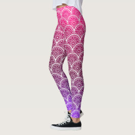 Roze en Paarse Floral Scalloped Leggings