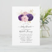 Roze en Paarse Floral Virtual Baby shower Kaart (Staand voorkant)