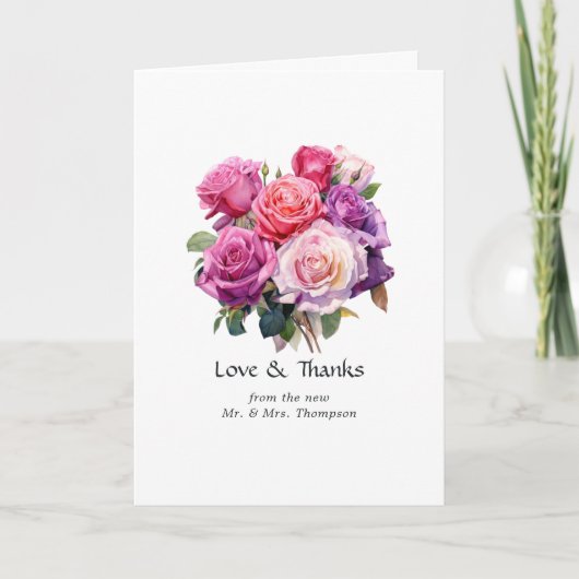 Roze en Paarse Floral Wedding Bedankkaart (Voorkant)