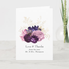Roze en Paarse Floral Wedding Bedankkaart