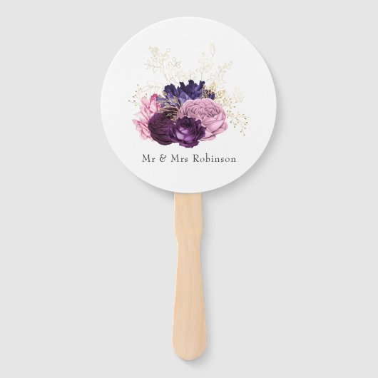 Roze en Paarse Floral Wedding Handwaaier (Voorkant)