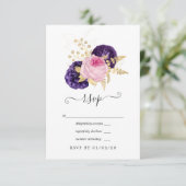 Roze en Paarse Floral Wedding RSVP Kaartje (Staand voorkant)