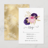 Roze en Paarse Floral Wedding RSVP Kaartje (Voorkant / Achterkant)