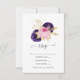 Roze en Paarse Floral Wedding RSVP Kaartje