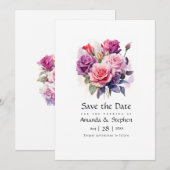 Roze en Paarse Floral Wedding Save The Date (Voorkant / Achterkant)