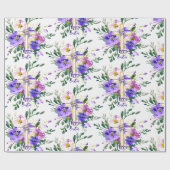 Roze en paarse florale kruis aangepast Pasen Cadeaupapier (Vlak)