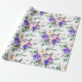 Roze en paarse florale kruis aangepast Pasen Cadeaupapier (Uitgerold)