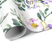 Roze en paarse florale kruis aangepast Pasen Cadeaupapier (Rol Hoek)