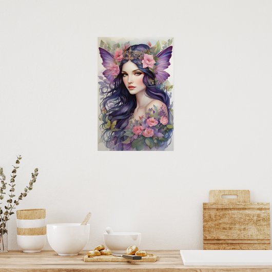 Roze en Paarse Flower Fairy Poster (Keuken)