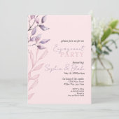 Roze en Paarse "Foliage Pink Engagement Party" Kaart (Staand voorkant)