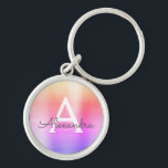 Roze en Paarse fonogram roestvrij staal Sleutelhanger<br><div class="desc">Pastel Roze,  Oranje en Paarse Ombre Faux Roestvrij staal Metallic legant Sleutelhanger. Deze Sleutelhangers kunnen worden aangepast om uw initiaal en voornaam te omvatten. Deze sleutelketens maken geweldige verjaardag,  vrijgezellenfeest of bacheloretfeesten.</div>