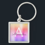 Roze en Paarse fonogram roestvrij staal Sleutelhanger<br><div class="desc">Pastel Roze,  Oranje en Paarse Ombre Faux Roestvrij staal Metallic legant Sleutelhanger. Deze Sleutelhangers kunnen worden aangepast om uw initiaal en voornaam te omvatten. Deze sleutelketens maken geweldige verjaardag,  vrijgezellenfeest of bacheloretfeesten.</div>