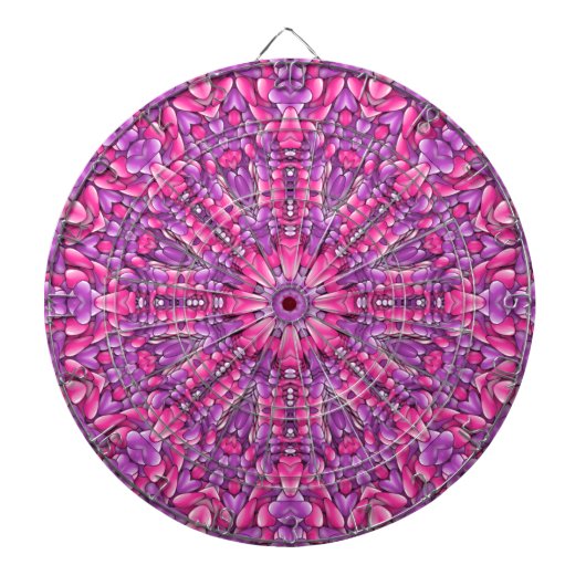 Roze en Paarse Fractal Kaleidoscoop Dartbord (Voorkant)