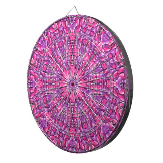 Roze en Paarse Fractal Kaleidoscoop Dartbord (Voorkant Rechts)
