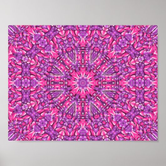 Roze en Paarse Fractal Kaleidoscoop Poster (Voorkant)