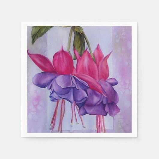 ROZE EN PAARSE FUSCHIA BLOEMPAPIER NAPKINS SERVETTEN (Voorkant)