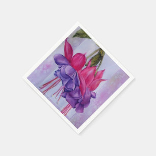 ROZE EN PAARSE FUSCHIA BLOEMPAPIER NAPKINS SERVETTEN