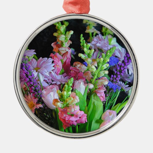 Roze en Paarse gemengde bloemen Metalen Ornament (Voorkant)