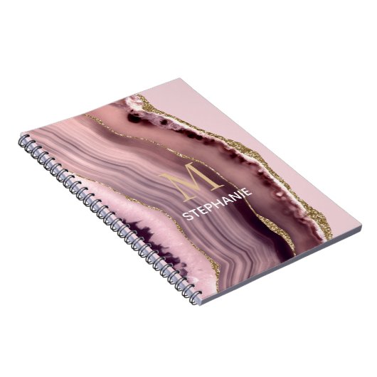 Roze en Paarse geode-monogram Notitieboek (Rechterzijde)