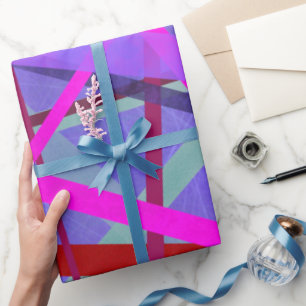 Roze en Paarse geometrische kleurrijke lijnen Cadeaupapier