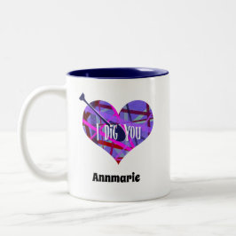 Roze en Paarse geometrische lijnen hartvorm Tweekleurige Koffiemok