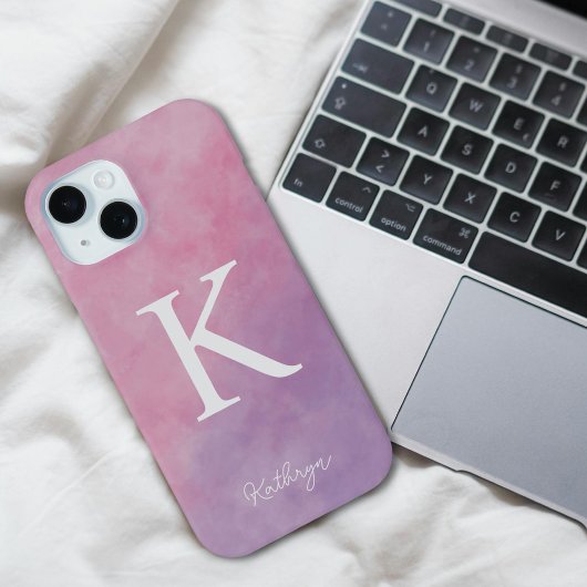 Roze en Paarse gepersonaliseerde monogram Case-Mate iPhone Case