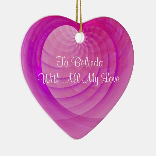 Roze en Paarse geRibbed Heart Keepomwille Keramisch Ornament (Rechts)