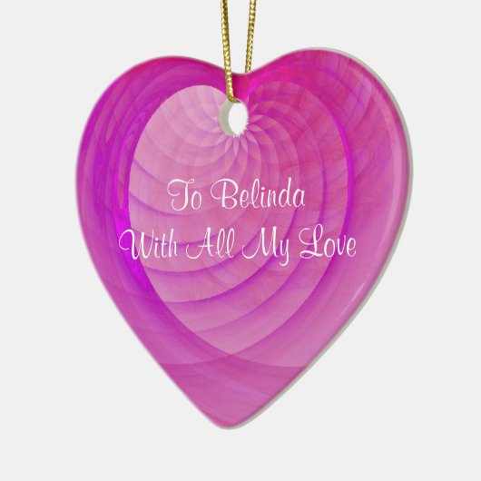 Roze en Paarse geRibbed Heart Keepomwille Keramisch Ornament (Links)