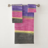 Roze en Paarse gestreepte badhanddoekset Bad Handdoek (Insitu)