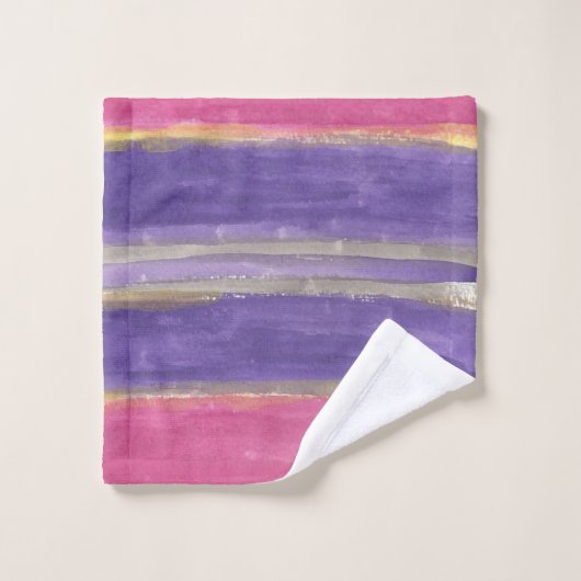 Roze en Paarse gestreepte badhanddoekset Bad Handdoek (Wasdoekje)
