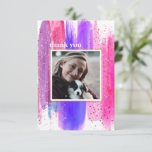 Roze en Paarse Glitter Afstuderen Hartelijk dank Kaart (Staand voorkant)