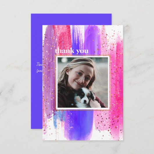 Roze en Paarse Glitter Afstuderen Hartelijk dank Kaart (Voorkant / Achterkant)