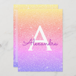 Roze en Paarse Glitter Baby shower Uitnodiging