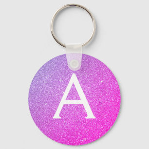 Roze en Paarse glitter- en spaarmonogram Sleutelhanger