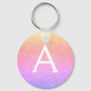 Roze en Paarse glitter- en spaarmonogram Sleutelhanger
