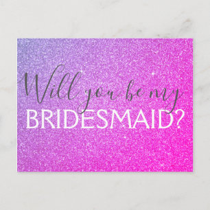 Roze en Paarse glitter en Sparkle Bridesmaid Uitnodiging Briefkaart