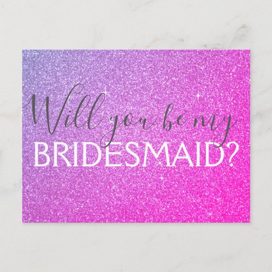 Roze en Paarse Glitter en Sparkle Bridesmaid Uitnodiging Briefkaart (Voorkant)