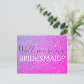 Roze en Paarse Glitter en Sparkle Bridesmaid Uitnodiging Briefkaart (Staand voorkant)