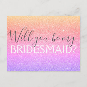 Roze en Paarse Glitter en Sparkle Bridesmaid Uitnodiging Briefkaart