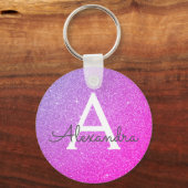 Roze en Paarse glitter- en sparkle-monogram Sleutelhanger (Voorkant)