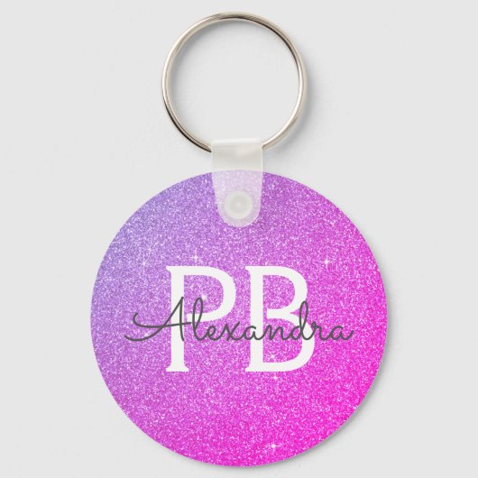 Roze en Paarse glitter- en sparkle-monogram Sleutelhanger (Voorkant)