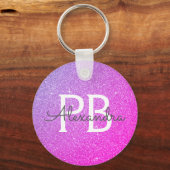 Roze en Paarse glitter- en sparkle-monogram Sleutelhanger (Voorkant)