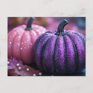 Roze en Paarse Glitter Halloween Wenskaart Briefkaart
