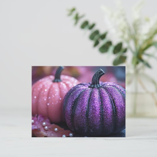 Roze en Paarse Glitter Halloween Wenskaart Briefkaart (Staand voorkant)