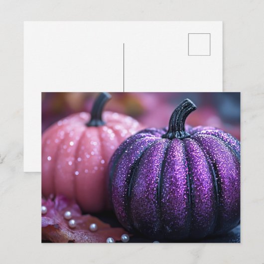 Roze en Paarse Glitter Halloween Wenskaart Briefkaart (Voorkant / Achterkant)
