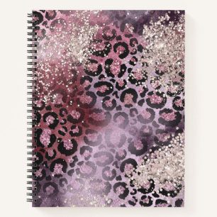 Roze en Paarse Glitter Leopard Print Notitieboek